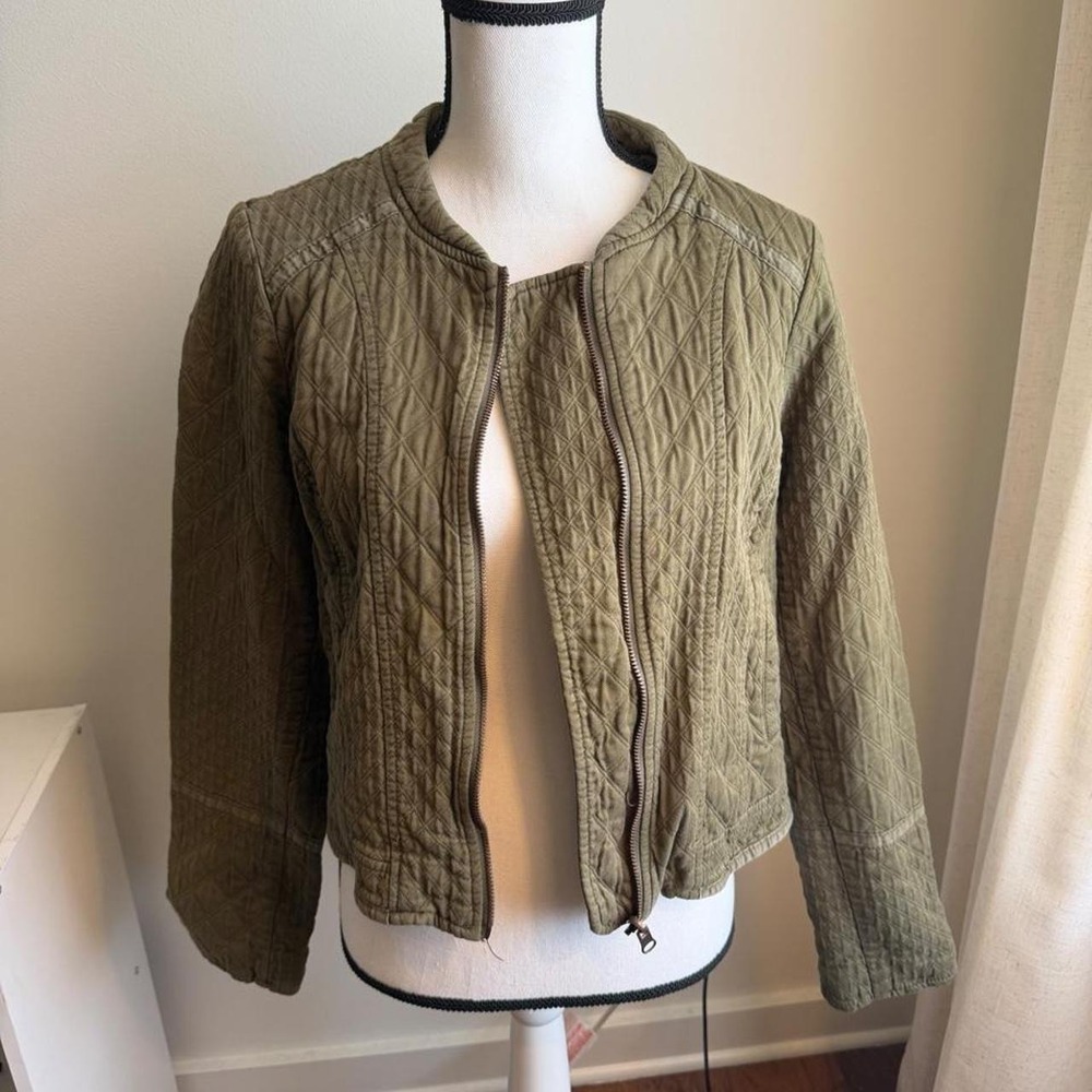 Anthropologie Hei Hei Olive Green Quilted Riding Jacket Full Zip Size M
